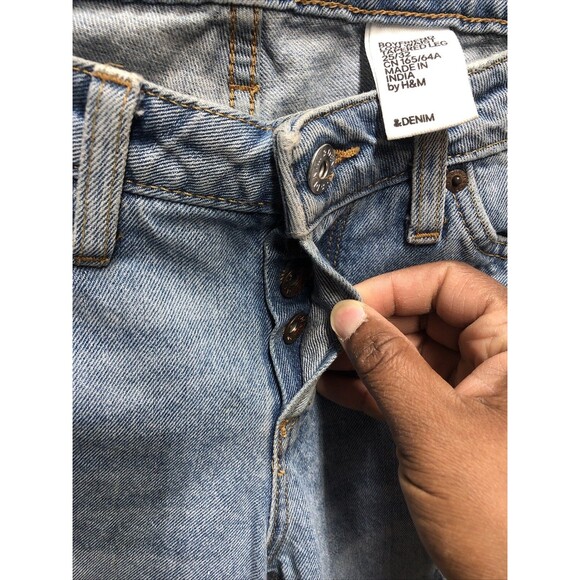 H&M Denim Boyfriend Jeans 25/32 Low Waist Tapered Leg Stained Factory Destroyed - Picture 6 of 15